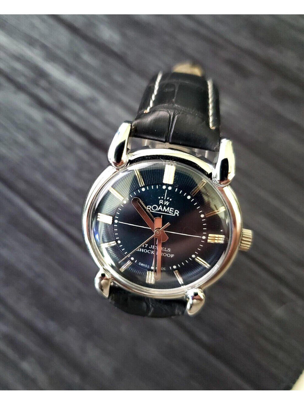 Rare Roamer Brevete Swiss Mens Manual‎ Watch Blue Burst Dial - Picture 9 of 13